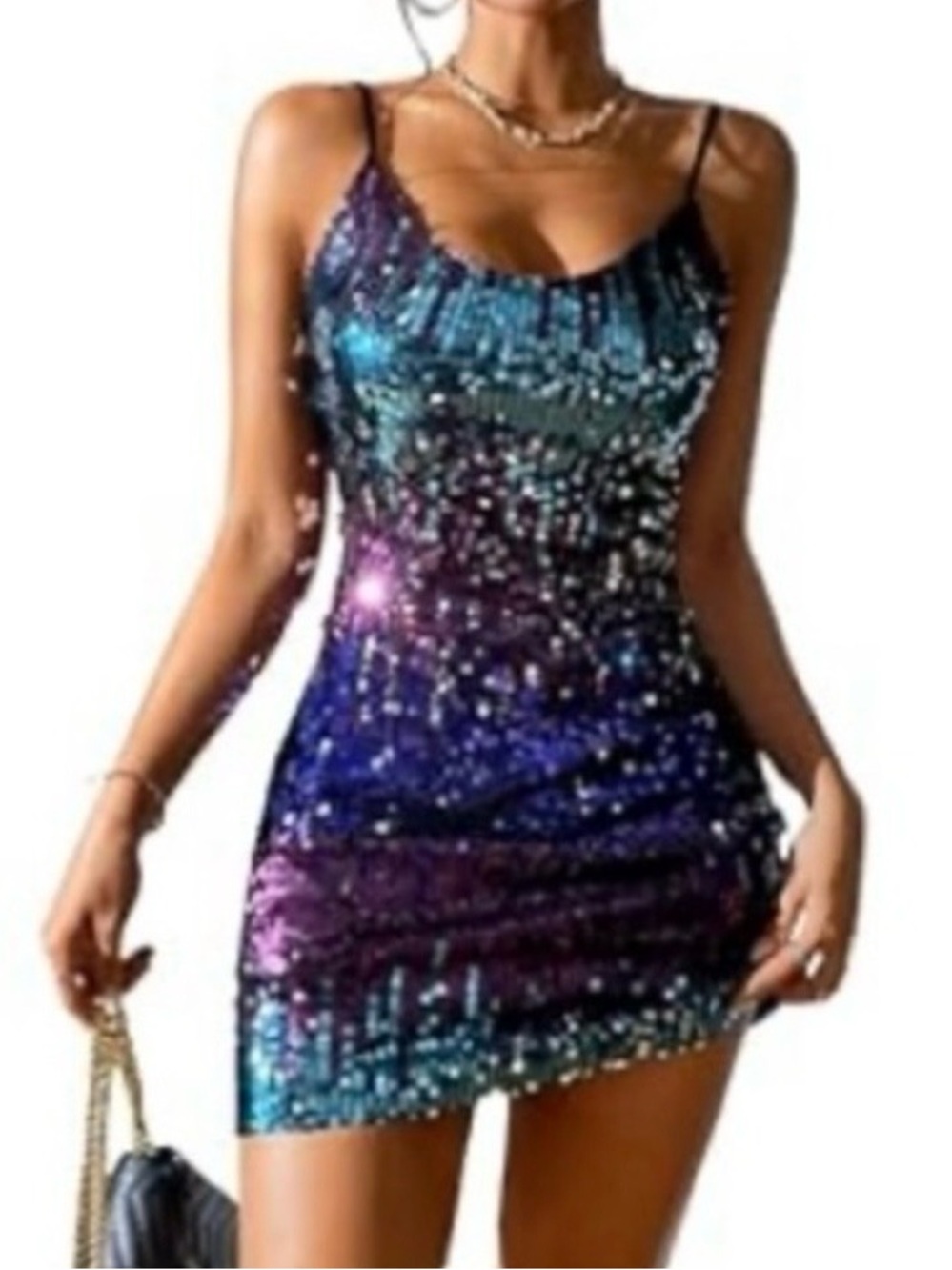 Evening Dress Sequin Party Dress Blue and Purple Medium Sexy Mini Shiny Sparkle